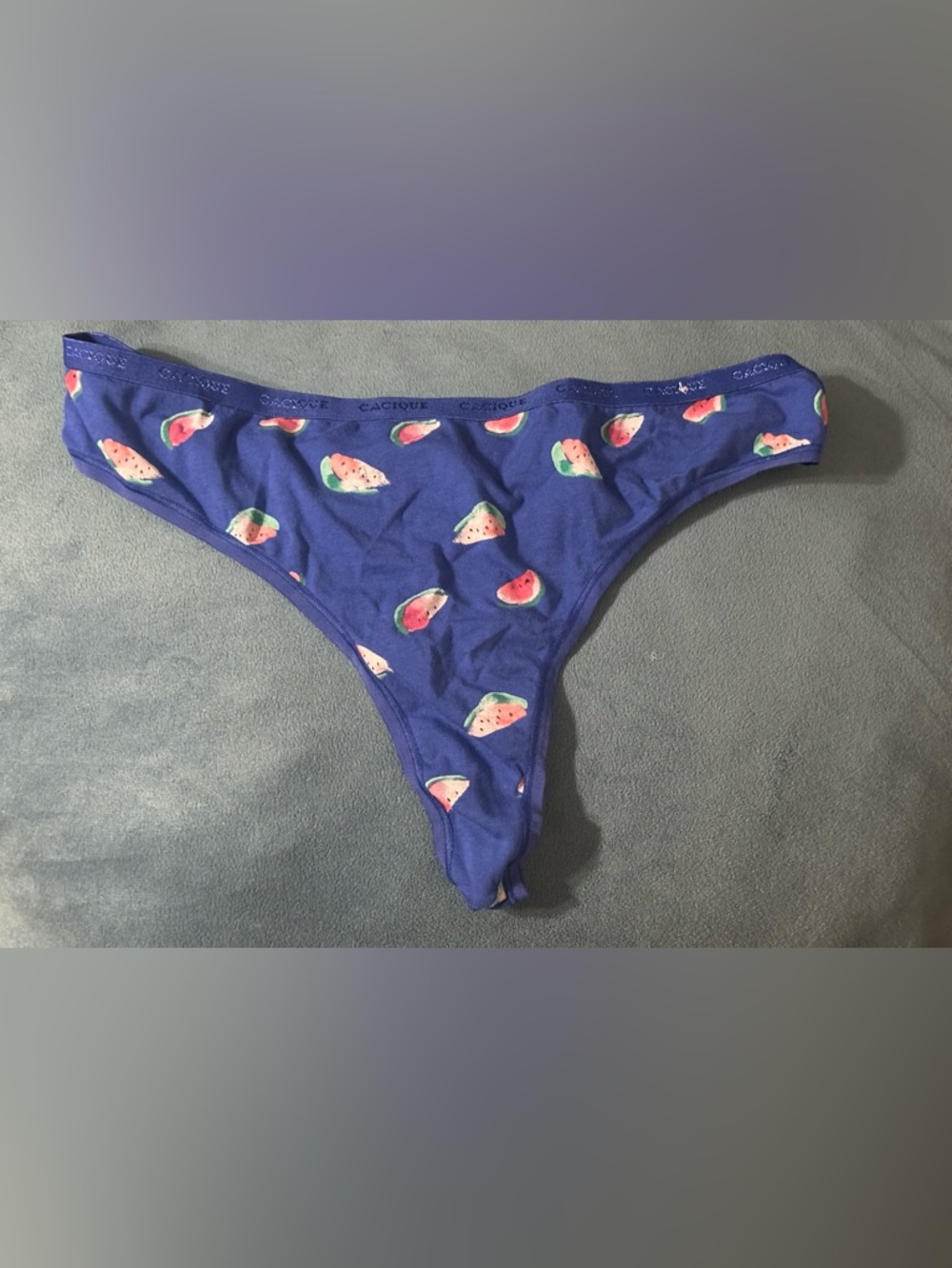 Cacique Navy Blue Watermelon Print Cotton Wide-side Thong Panty